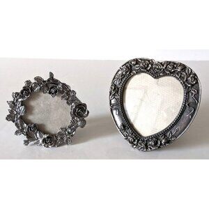 Vintage Lot Of 2 Pewter Mini Photo Frames Roses Silver Colored Free Standing